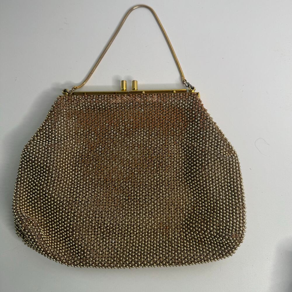 Vintage Lumured Golden Petite Bead Evening Bag 50s/60s Made USA Clutch Prom